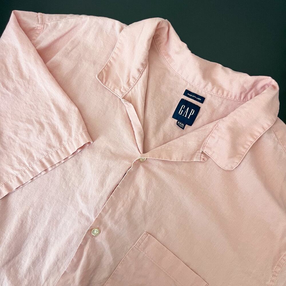 Gap Linen Blend Camp Shirt Mens 3XL XXXL Pink Loop Collar Button Up Hawaiian